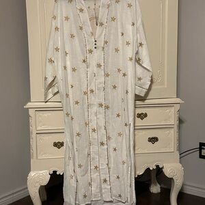 Chic White and Gold Star Patterned Women Kaftan